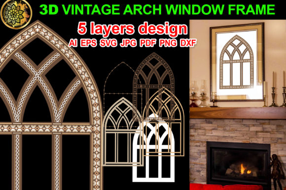 3D Vintage Farmhouse Arch Window Frame 2: Layered Clip Art for Creative DIY Projects