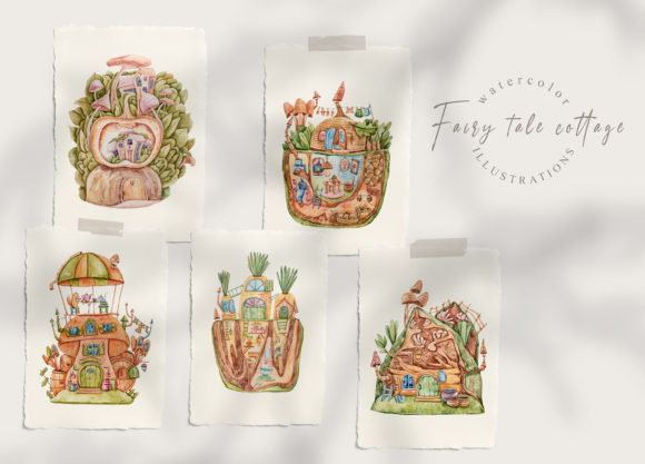 Whimsical Watercolor Fairy House Clipart Set